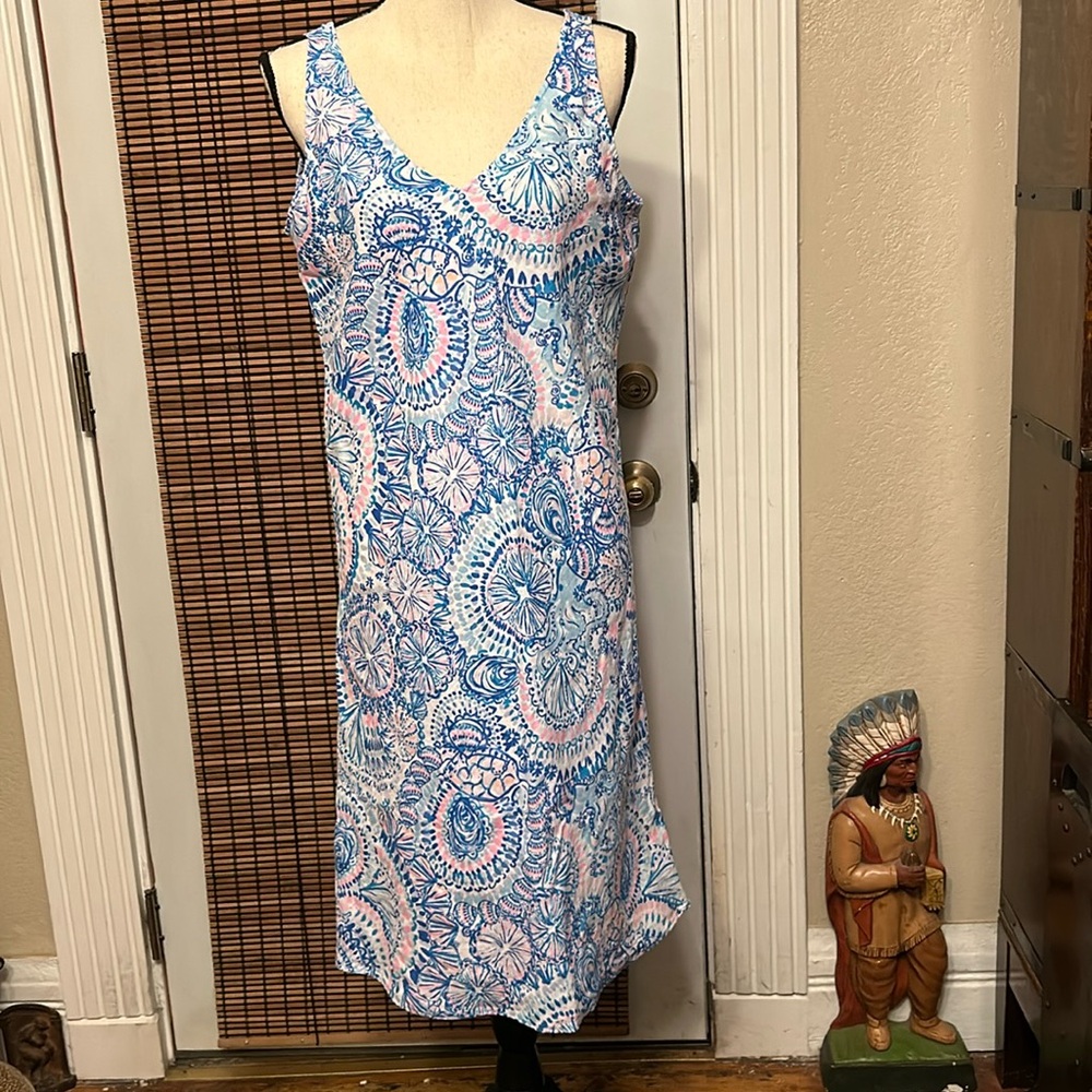 Lilly Pulitzer Florin Sleeveless Linen Dress Blue Grotto Commotion/Ocean SMALL